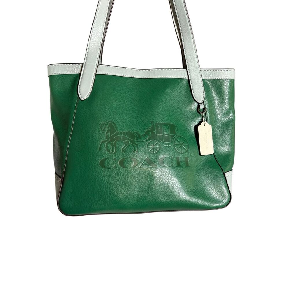 Coach Women’s Green Tote Bag & Wallet Set Pebbled Leather Shoulder Purse